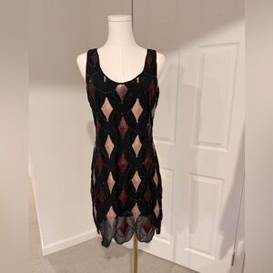 Vintage 1960s Hand-Beaded Sequined Shift Dress - Size S